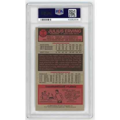 A graded Julius Erving basketball card by professional sports authenticator PSA