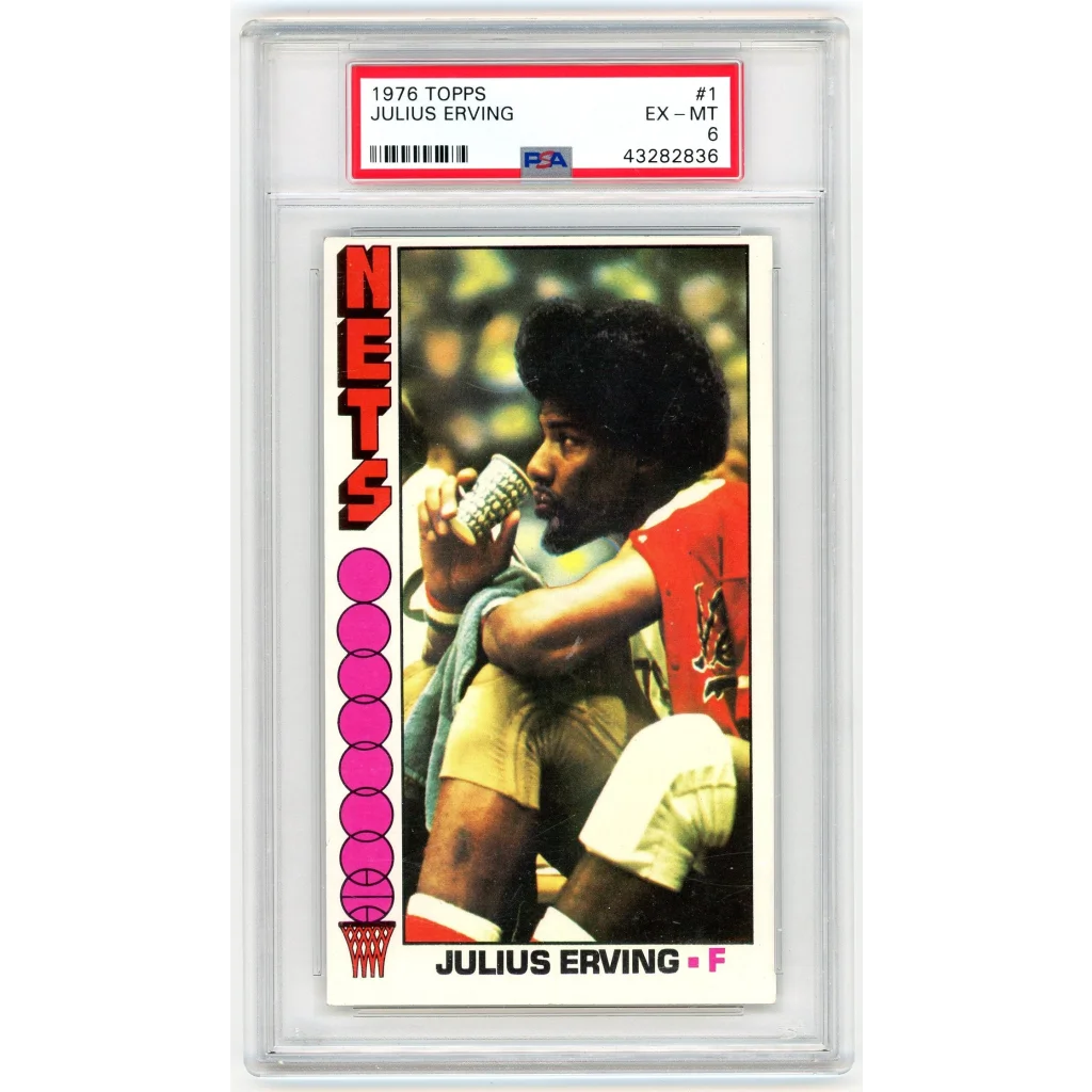 Professional Sports Authenticator graded Julius Erving 1976 Topps basketball card EX MT 6