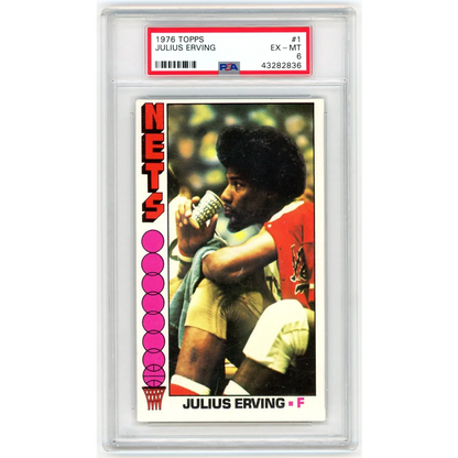 Professional Sports Authenticator graded Julius Erving 1976 Topps basketball card EX MT 6