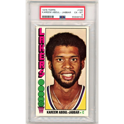 A graded 1976 Topps Kareem Abdul-Jabbar vintage basketball card in PSA holder