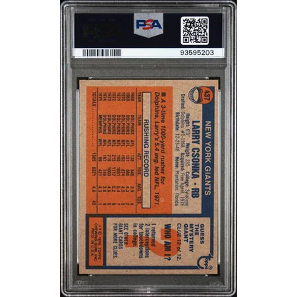 Vintage 1976 Topps Larry Csonka football trading card graded by PSA