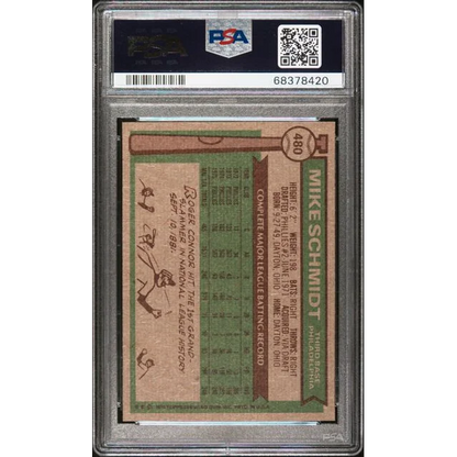 A graded 1976 Topps Mike Schmidt baseball card in PSA case