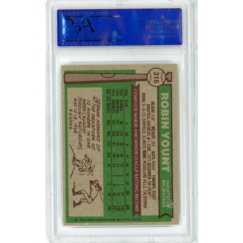 A graded 1974 Topps Robin Yount baseball card from Professional Sports Authenticator