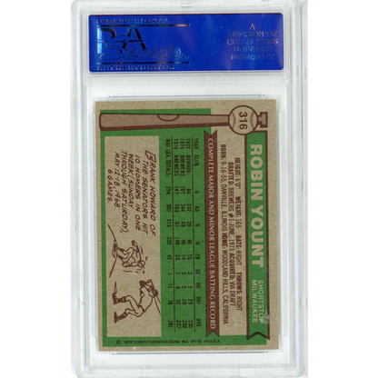 A graded 1974 Topps Robin Yount baseball card from Professional Sports Authenticator