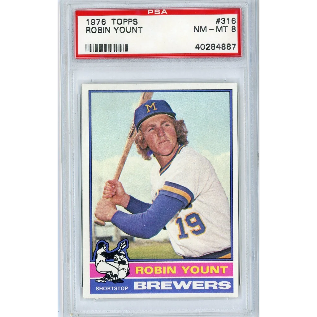 A graded 1976 Topps Robin Yount baseball card from Professional Sports Authenticator