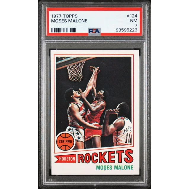 Topps Moses Malone basketball card PSA 7 professional sports graded collectible image