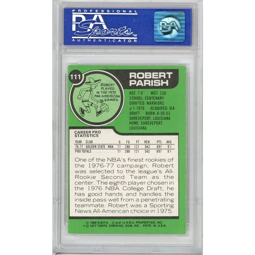 Graded 1977 Topps Robert Parish #111 Rookie RC Basketball Card PSA 8 NM-MT | PSA 8 NM-MT Graded Vintage Rookie Card | vintageantiquesgifts.com