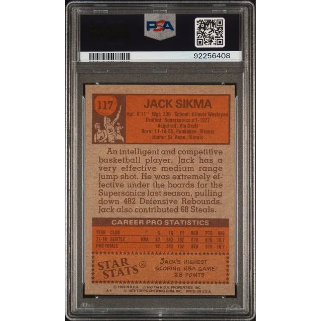 Graded 1978 Topps Jack Sikma #117 Rookie RC PSA 7 Card