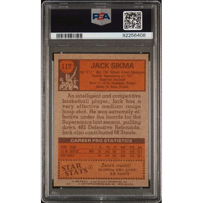 Graded 1978 Topps Jack Sikma #117 Rookie RC PSA 7 Card