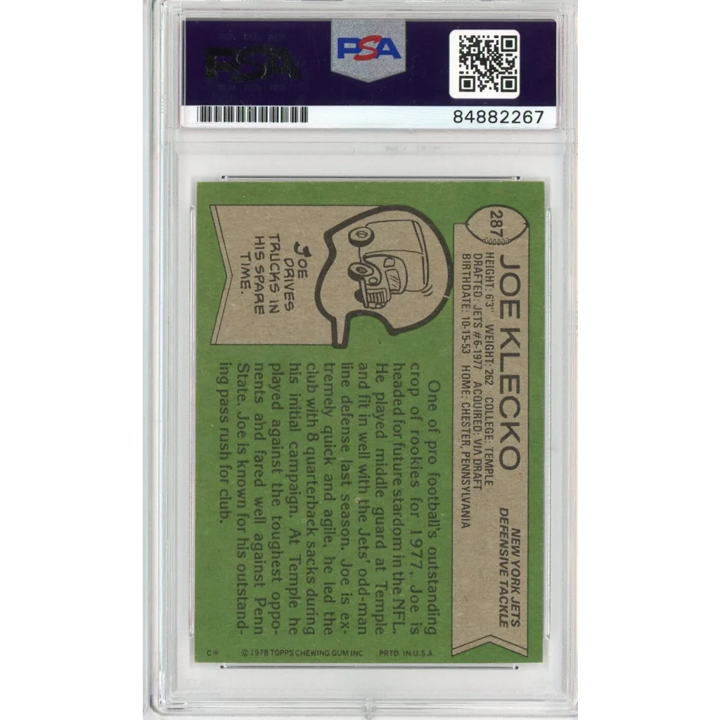 Vintage Joe Klecko football card graded PSA with autograph and A grade