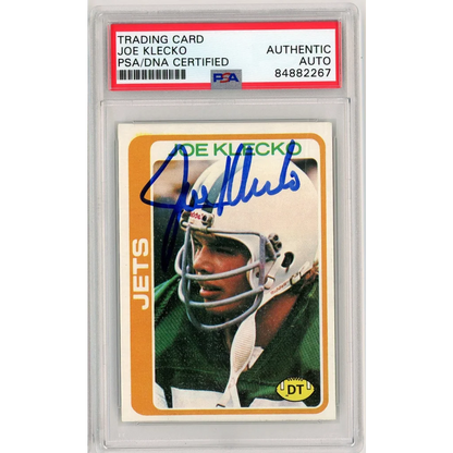 Graded Joe Klecko autographed vintage football trading card displayed in PSA case