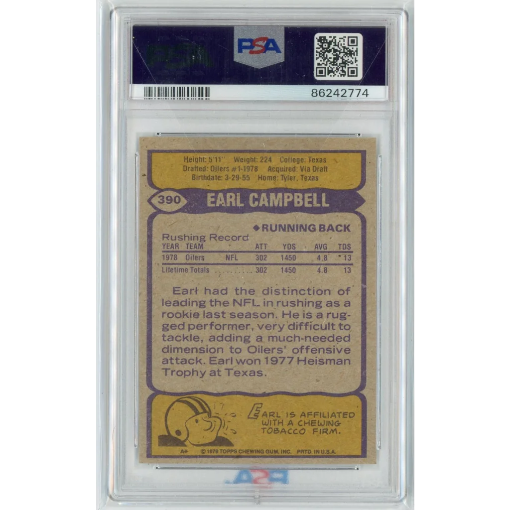 Graded 1979 Topps Earl Campbell #390 Rookie RC PSA 6 Football Card