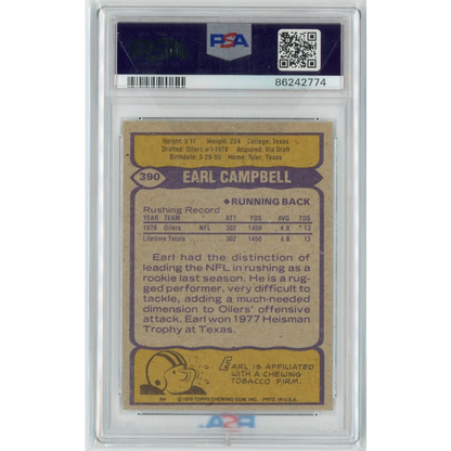 Graded 1979 Topps Earl Campbell #390 Rookie RC PSA 6 Football Card