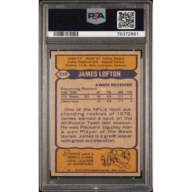 Vintage 1979 Topps James Lofton football trading card graded by PSA