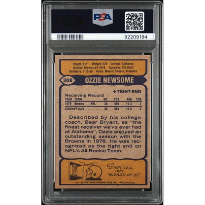 Vintage 1979 Topps Ozzie Newsome PSA graded football trading card