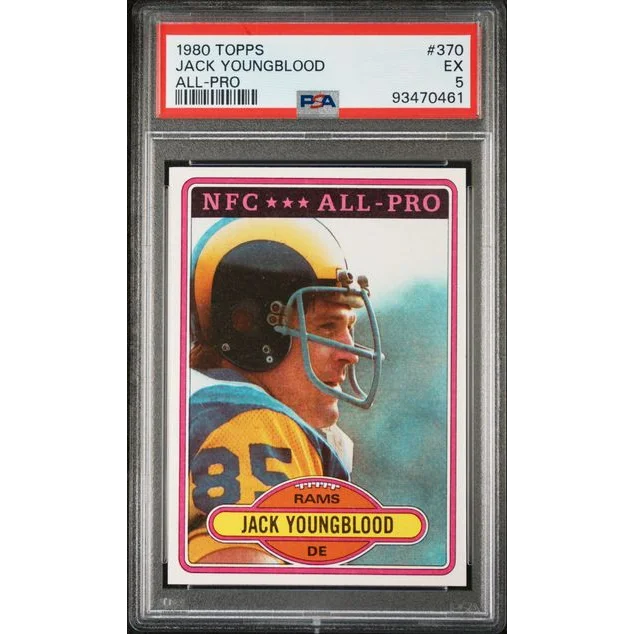 Graded 1980 Topps Jack Youngblood #370 Football Card PSA 5 Excellent | Hall of Fame Sports Memorabilia | vintageantiquesgifts.com