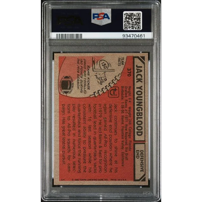 Graded 1980 Topps Jack Youngblood #370 Football Card PSA 5 Excellent | PSA 5 EX Graded Vintage Football Card | vintageantiquesgifts.com