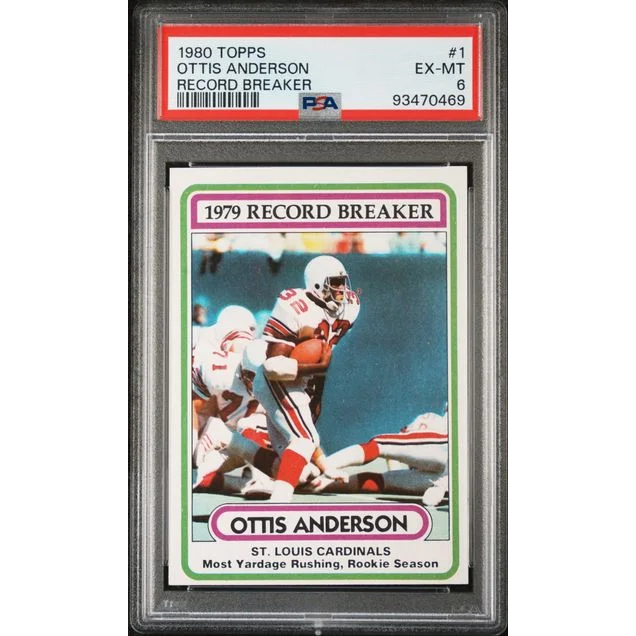 Graded 1980 Topps Ottis Anderson Record Breaker football card by professional sports authenticator