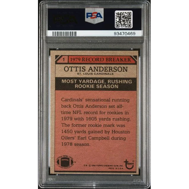 Graded 1979 Topps Ottis Anderson football card by Professional Sports Authenticator