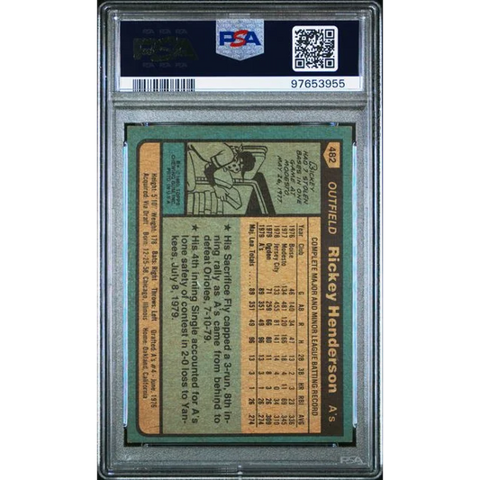 Graded 1987 Topps Rickey Henderson #482 Rookie PSA 6 Slab