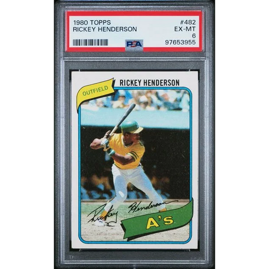 Graded PSA 6 1980 Topps Rickey Henderson #482 Rookie Card in Yellow Jersey