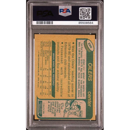 Back of PSA graded 1980 Topps Wayne Gretzky Rookie Card showing grade details
