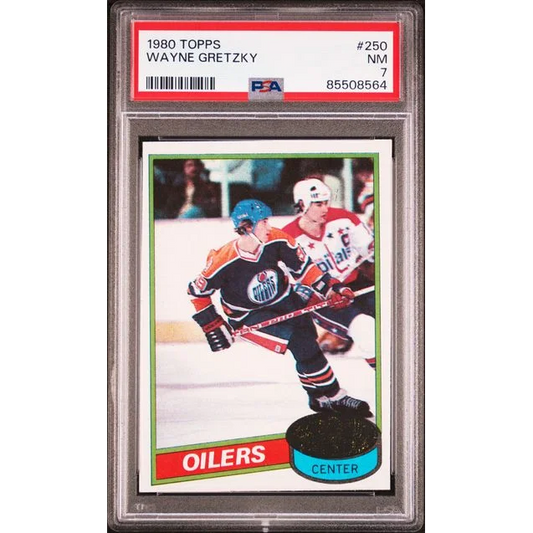 PSA graded 1980 Topps Wayne Gretzky rookie hockey card in treasure box
