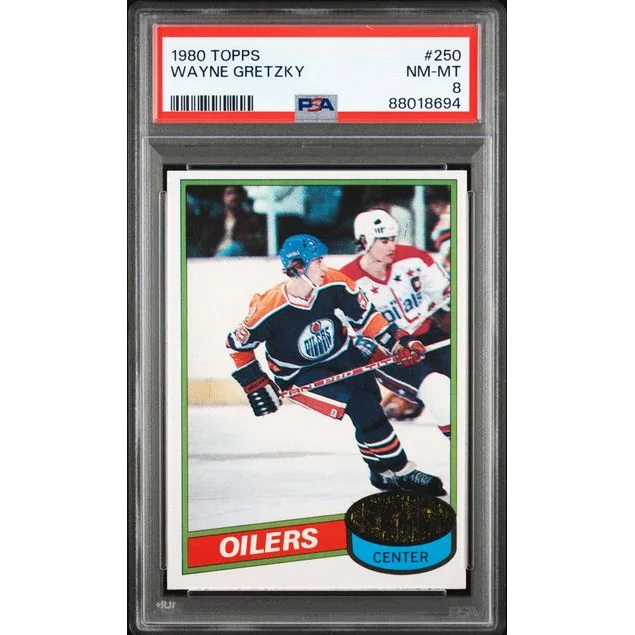 PSA graded 1980 Wayne Gretzky hockey card collectible for display or collection