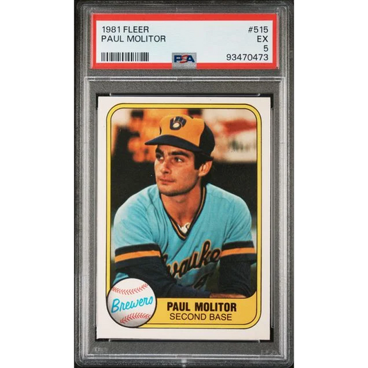 Graded 1981 Fleer Paul Molitor baseball card EX 5 in PSA case