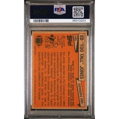 Graded 1981 Topps Ed Too Tall Jones #185 Football Card PSA 10 Gem Mint | PSA 10 Gem Mint Graded Vintage Football Card | vintageantiquesgifts.com