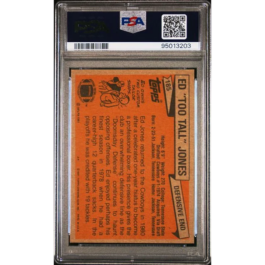 High-quality PSA graded 1980 Topps Ed Too Tall Jones football card image