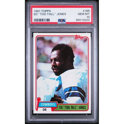 Graded 1981 Topps Ed Too Tall Jones #185 Football Card PSA 10 Gem Mint | Hall of Fame Sports Memorabilia | vintageantiquesgifts.com