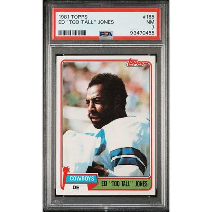 PSA graded 1981 Topps Ed Too Tall Jones football card showing front side