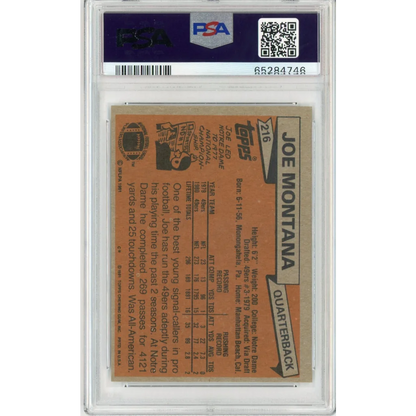 Graded 1981 Topps Joe Montana #216 Rookie RC Football Card PSA 6 EX-MT | PSA 6 EX-MT Graded Rookie Card | vintageantiquesgifts.com