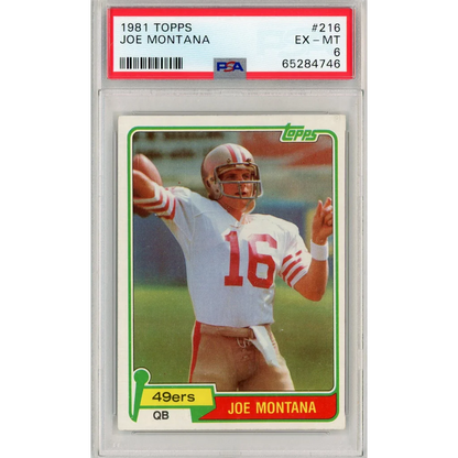 Graded 1981 Topps Joe Montana #216 Rookie RC Football Card PSA 6 EX-MT | Hall of Fame Sports Memorabilia | vintageantiquesgifts.com