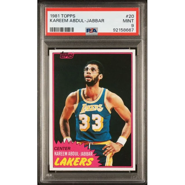 Graded 1981 Topps Kareem Abdul-Jabbar #20 Basketball Card PSA 9 Mint | Hall of Fame Sports Memorabilia | vintageantiquesgifts.com