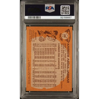 Encapsulated vintage Kareem Abdul-Jabbar 1981 Topps basketball card in PSA Mint 9
