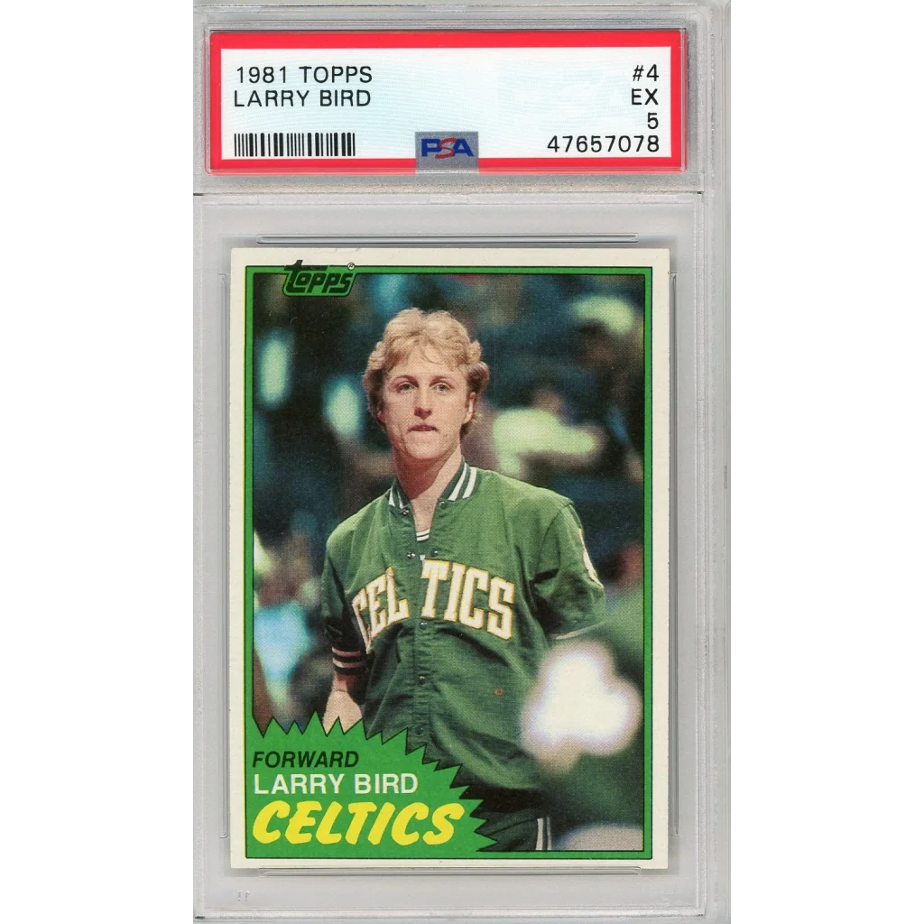 Graded 1981 Topps Larry Bird #4 2nd Year Basketball Card PSA 5 Excellent | Hall of Fame Sports Memorabilia | vintageantiquesgifts.com