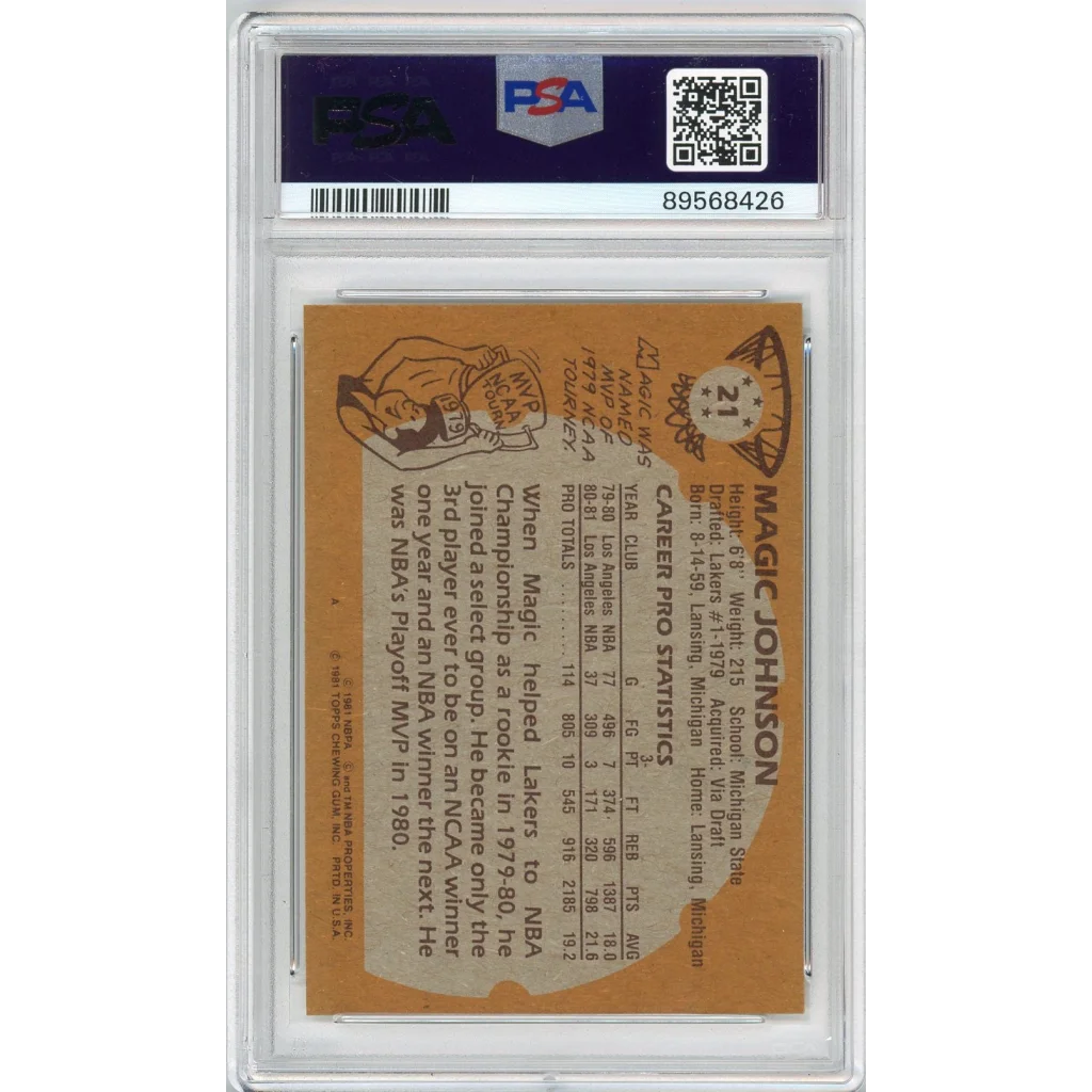 Graded 1981 Topps Magic Johnson #21 PSA 7 NM basketball card