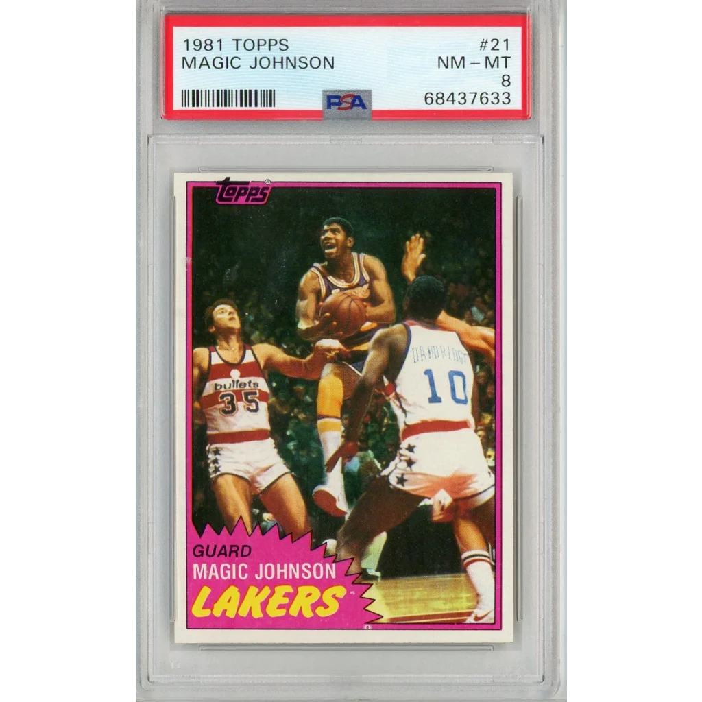 Graded 1981 Topps Magic Johnson #21 PSA 8 NM-MT basketball card in case