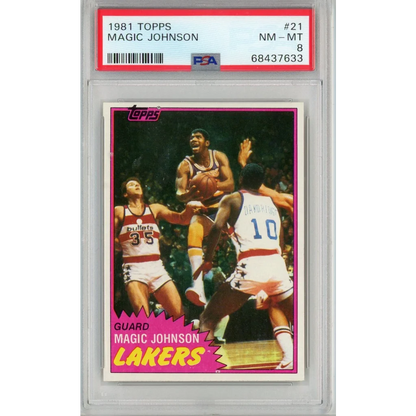 Graded 1981 Topps Magic Johnson #21 PSA 8 NM-MT basketball card in case