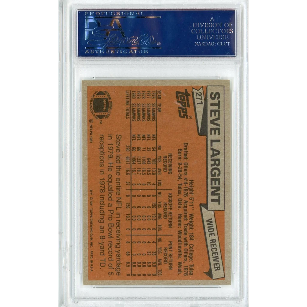 Graded 1980 Topps Steve Largent football card in PSA holder from Topps series