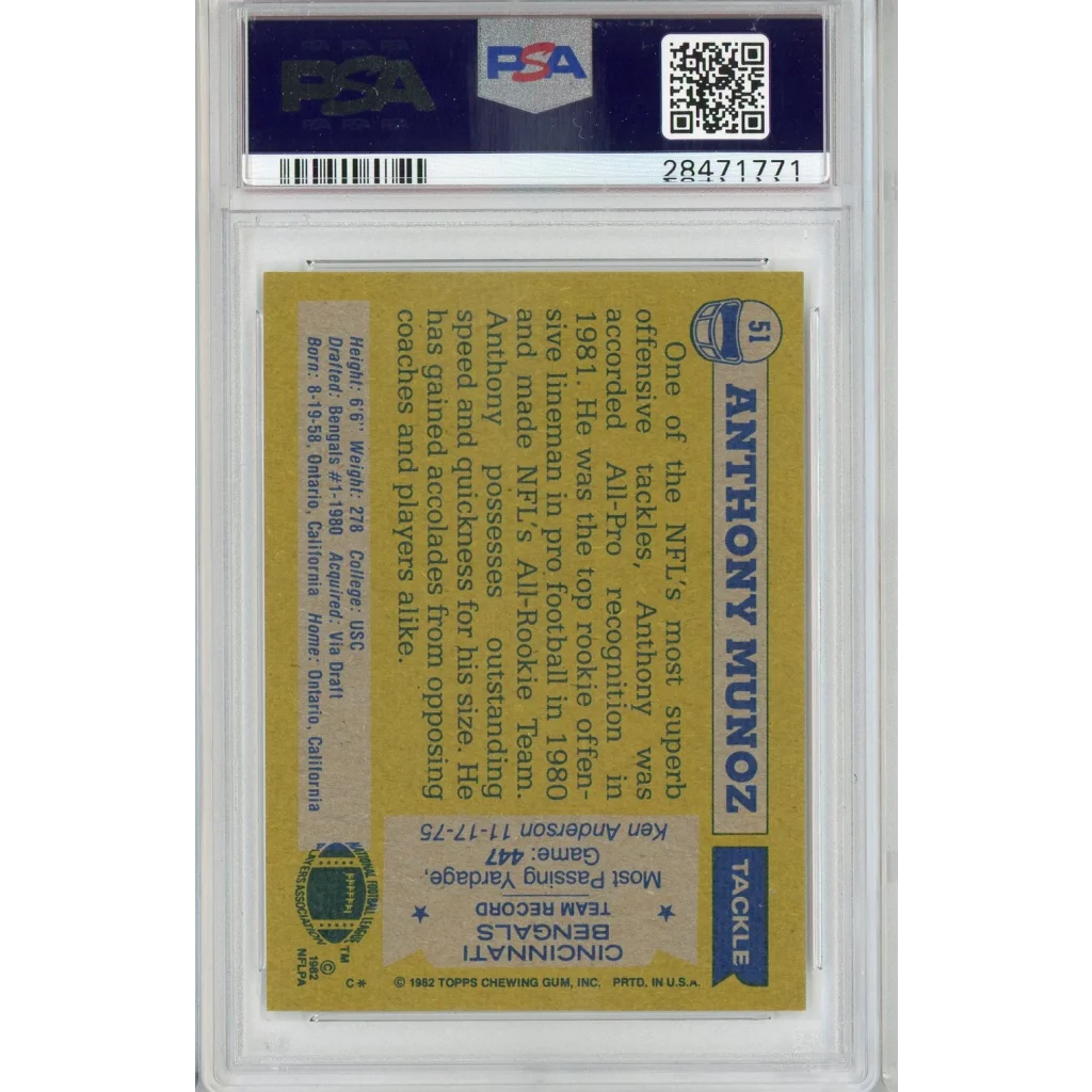 Graded 1982 Topps Anthony Munoz #51 Rookie RC PSA 9 Mint Card