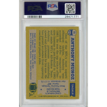 Graded 1982 Topps Anthony Munoz #51 Rookie RC PSA 9 Mint Card