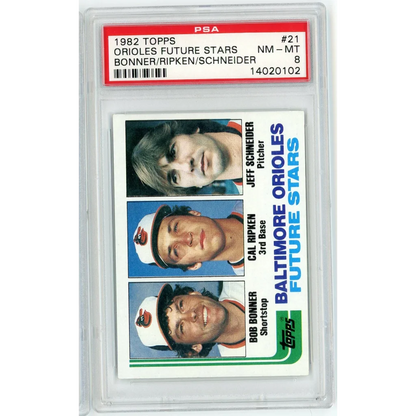 Graded 1982 Topps Cal Ripken Jr. #21 Rookie RC Baseball Card PSA 8 NM-MT | Hall of Fame Sports Memorabilia | vintageantiquesgifts.com