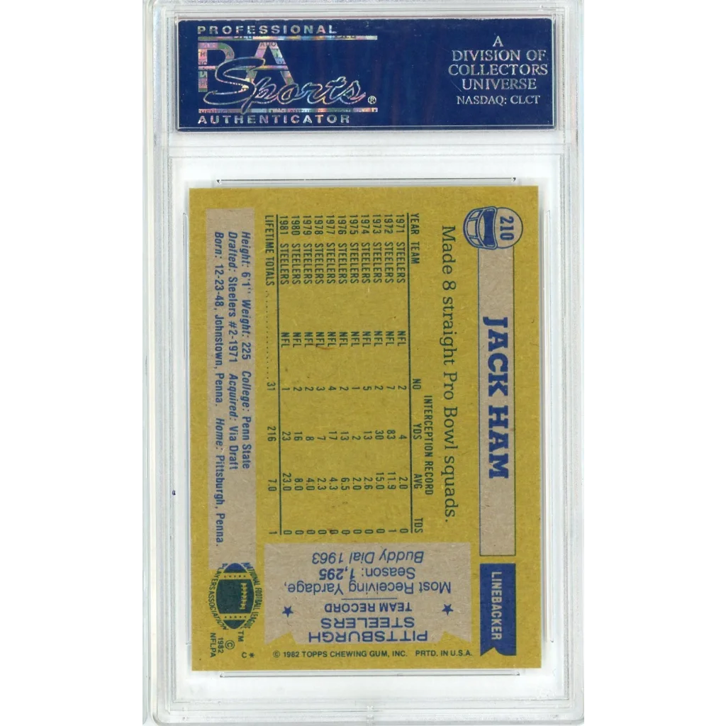 Vintage 1982 Topps Jack Ham football card graded Mint 9 by PSA
