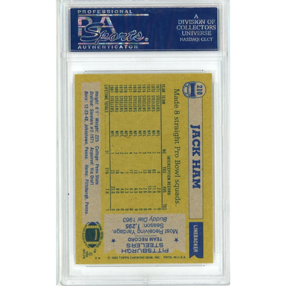 Vintage 1982 Topps Jack Ham football card graded Mint 9 by PSA