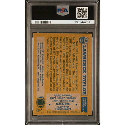 Graded PSA 8 1982 Topps Lawrence Taylor #434 Rookie Football Card