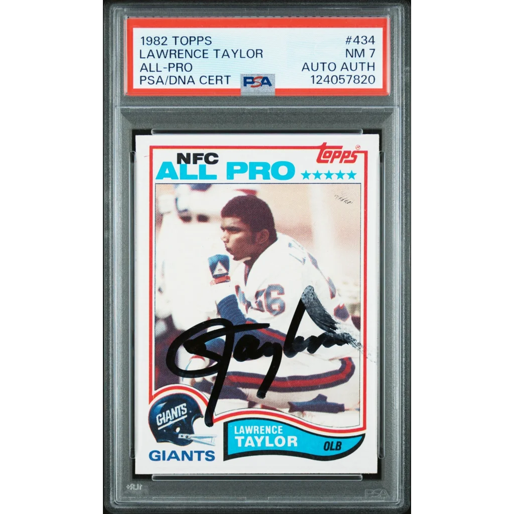 Graded 1982 Topps Lawrence Taylor #434 Rookie RC Signed Football Card PSA 7 NM | Hall of Fame Sports Memorabilia | vintageantiquesgifts.com
