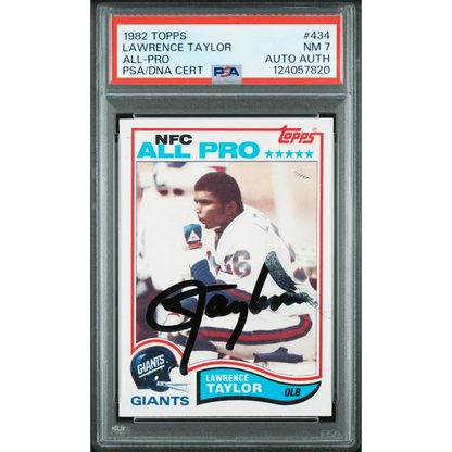 Graded 1982 Topps Lawrence Taylor #434 Rookie RC Signed Football Card PSA 7 NM | Hall of Fame Sports Memorabilia | vintageantiquesgifts.com